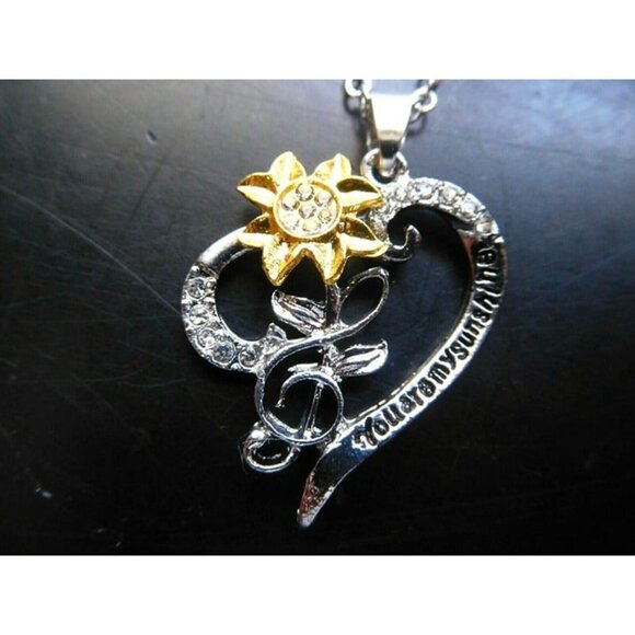 1 PC NEW SUNFLOWER FLOWER Necklace Music Note You Are My Sunshine Daisy Love - Picture 4 of 10